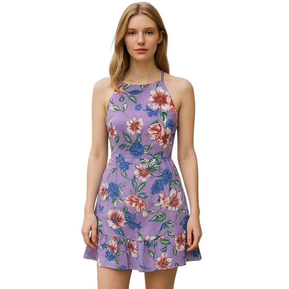 Parker Amina Floral Lavender Mini Dress 6 NWT - Picture 1 of 12